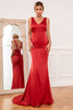 Load image into Gallery viewer, Mermaid V Neck Rust Red Long Bridesmaid Dress