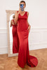 Load image into Gallery viewer, Mermaid V Neck Rust Red Long Bridesmaid Dress