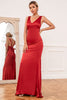 Load image into Gallery viewer, Mermaid V Neck Rust Red Long Bridesmaid Dress