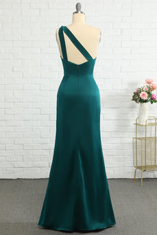 Mermaid One Shoulder Dark Green Long Bridesmaid Dress