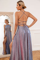 Load image into Gallery viewer, Glitter Purple Long Formal Dress