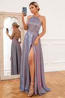Load image into Gallery viewer, Glitter Purple Long Formal Dress