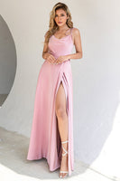 Load image into Gallery viewer, Blush Spaghetti Straps Long Formal Dress with Slit