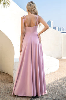 Blush Spaghetti Straps Long Formal Dress with Slit