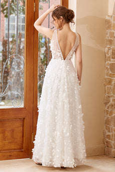 White Appliques Tulle Wedding Dress