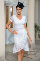 Load image into Gallery viewer, Sheath V Neck White Lace Dress