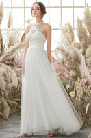 Load image into Gallery viewer, White Halter Neck Wedding Dress
