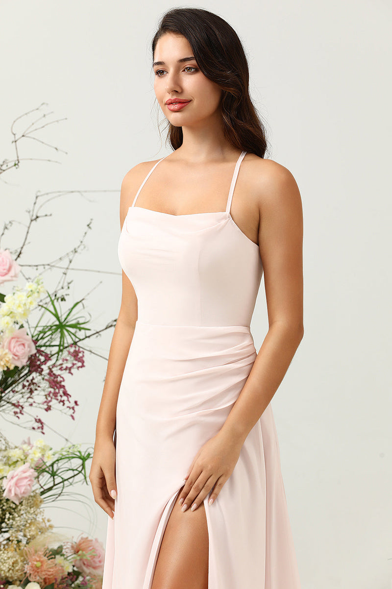 Load image into Gallery viewer, Pink Mermaid Chiffon Long Bridesmaid Dress with Slit