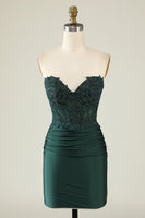Load image into Gallery viewer, Strapless Dark Green Short Formal Dress with Beading
