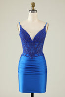 Load image into Gallery viewer, Spaghetti Straps Dark Green Short Formal Dress with Beading