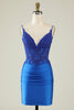 Load image into Gallery viewer, Sheath Spaghetti Straps Dark Green Short Formal Dress with Beading