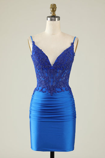 Sheath Spaghetti Straps Dark Green Short Formal Dress with Beading