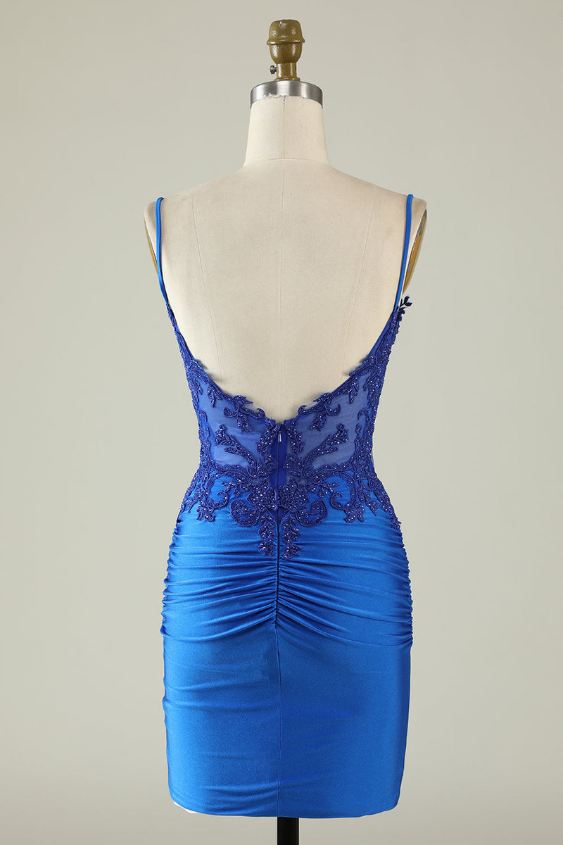 Load image into Gallery viewer, Sheath Spaghetti Straps Dark Green Short Formal Dress with Beading