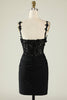 Load image into Gallery viewer, Spaghetti Straps Sequins Black Short Formal Dress