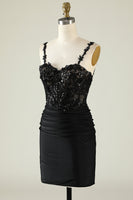 Load image into Gallery viewer, Spaghetti Straps Sequins Black Short Formal Dress