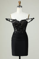 Load image into Gallery viewer, Sheath Spaghetti Straps Black Short Formal Dress with Appiques