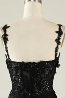 Load image into Gallery viewer, Spaghetti Straps Sequins Black Short Formal Dress