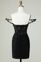 Load image into Gallery viewer, Sheath Spaghetti Straps Black Short Formal Dress with Appiques