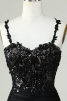 Load image into Gallery viewer, Sheath Spaghetti Straps Black Short Formal Dress with Appiques