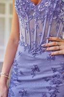 Load image into Gallery viewer, Sparkly Purple Corset Short Formal Dress with Appliques