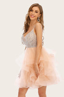 Load image into Gallery viewer, Pink Beaded Short Graduation Dress