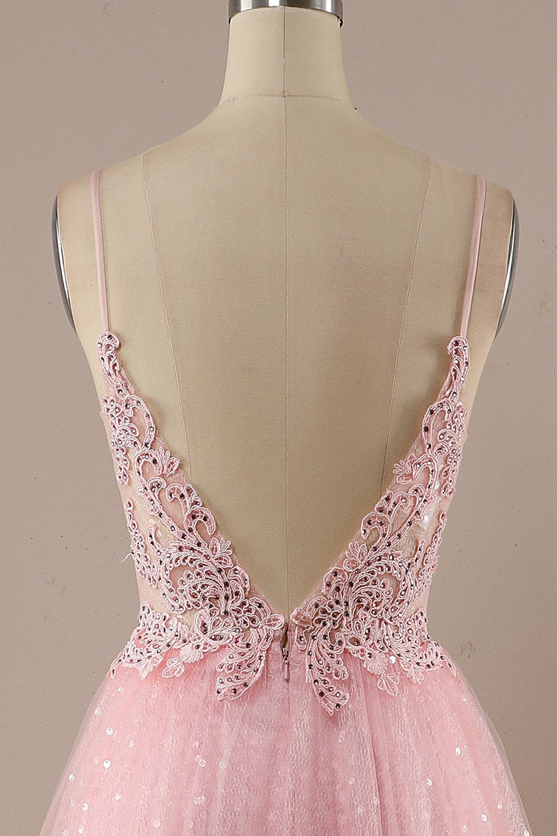 Load image into Gallery viewer, Sparkly Spaghetti Straps Pink Long Formal Dress with Beading
