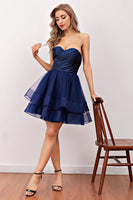 Load image into Gallery viewer, Navy Short Tulle Cocktail Dress