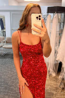 Load image into Gallery viewer, Mermaid Red Sequins Long Formal Dress with Slit