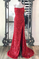 Load image into Gallery viewer, Mermaid Red Sequins Long Formal Dress with Slit