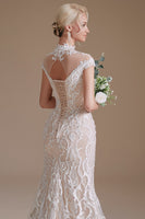 Load image into Gallery viewer, Mermaid White Lace Open Back Wedding Dress