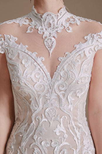 Mermaid White Lace Open Back Wedding Dress