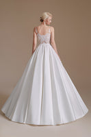 Load image into Gallery viewer, White A-Line V-Neck Wedding Dress with Lace
