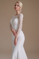 Load image into Gallery viewer, White Mermaid Long Sleeves Sweep Train Wedding Dress with Lace