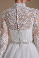 Load image into Gallery viewer, White A-Line High Neck Long Sleeves Wedding Dress with Lace