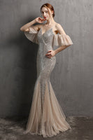 Load image into Gallery viewer, Champagne Sequin Long Formal Dress with Ruffles