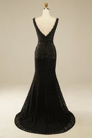 Load image into Gallery viewer, Elegant Glitter Rhinestone Black Lace Long Formal Dress
