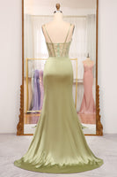 Load image into Gallery viewer, Sage Mermaid Sequined Long Corset Formal Dress With Slit