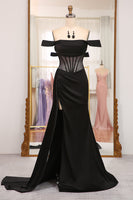 Load image into Gallery viewer, Black Mermaid Off the Shoulder Long Corset Formal Dress With Slit