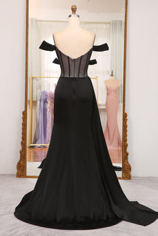 Black Mermaid Off the Shoulder Long Corset Formal Dress With Slit