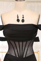 Load image into Gallery viewer, Black Mermaid Off the Shoulder Long Corset Formal Dress With Slit