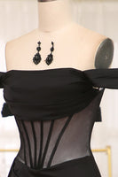 Load image into Gallery viewer, Black Mermaid Off the Shoulder Long Corset Formal Dress With Slit