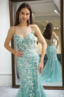 Load image into Gallery viewer, Light Green Mermaid Long Corset Formal Dress With Appliques