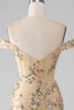 Load image into Gallery viewer, Mermaid Off The Shoulder Golden Long Beaded Long Formal Dress with Slit