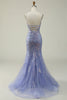 Load image into Gallery viewer, Sparkly Mermaid Purple Long Formal Dress with Appliques