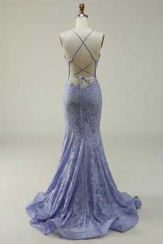 Halter Lace Purple Long Formal Dress with Slit