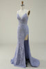 Load image into Gallery viewer, Halter Lace Purple Long Formal Dress with Slit