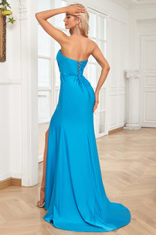 Sweetheart Blue Long Formal Dress with Slit