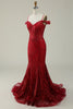 Load image into Gallery viewer, Mermaid Cold Shoulder Sequins Burgundy Long Formal Dress