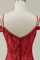 Load image into Gallery viewer, Mermaid Cold Shoulder Sequins Burgundy Long Formal Dress