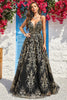 Load image into Gallery viewer, Sparkly Spaghetti Straps Black Golden Long Formal Dress with Bronzing